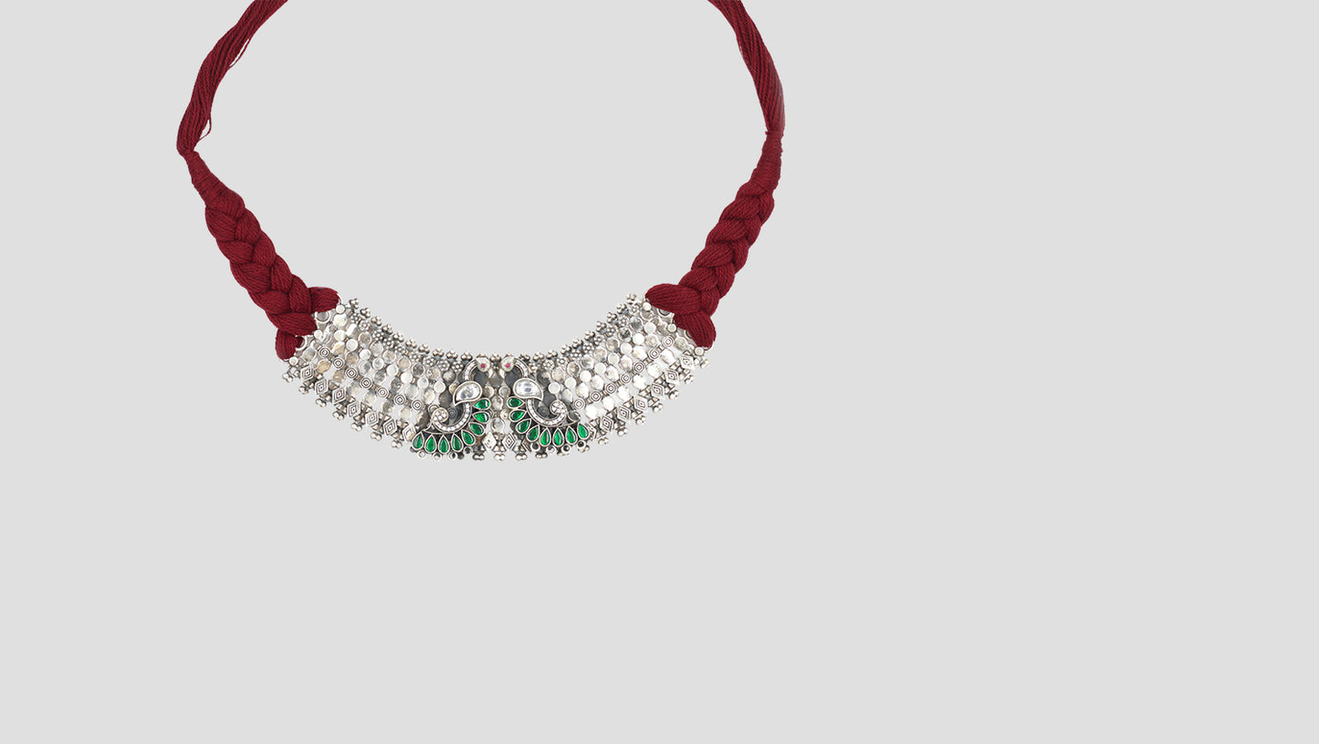 Traditional Silver Choker with Peacock Motif | Sangeeta Boochra