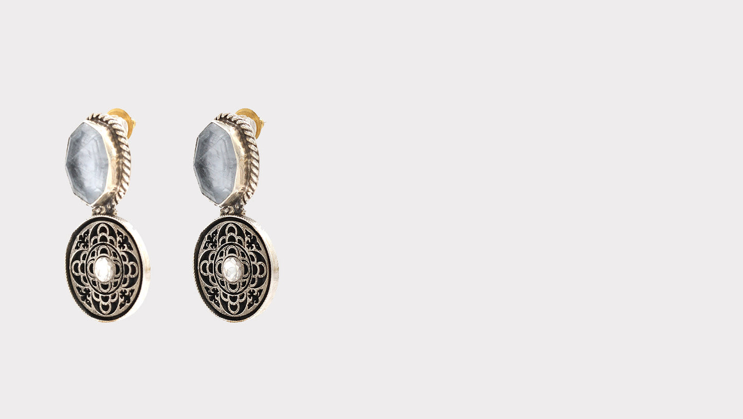 Beautifully Crafted Silver Earrings with Hydro Inlays