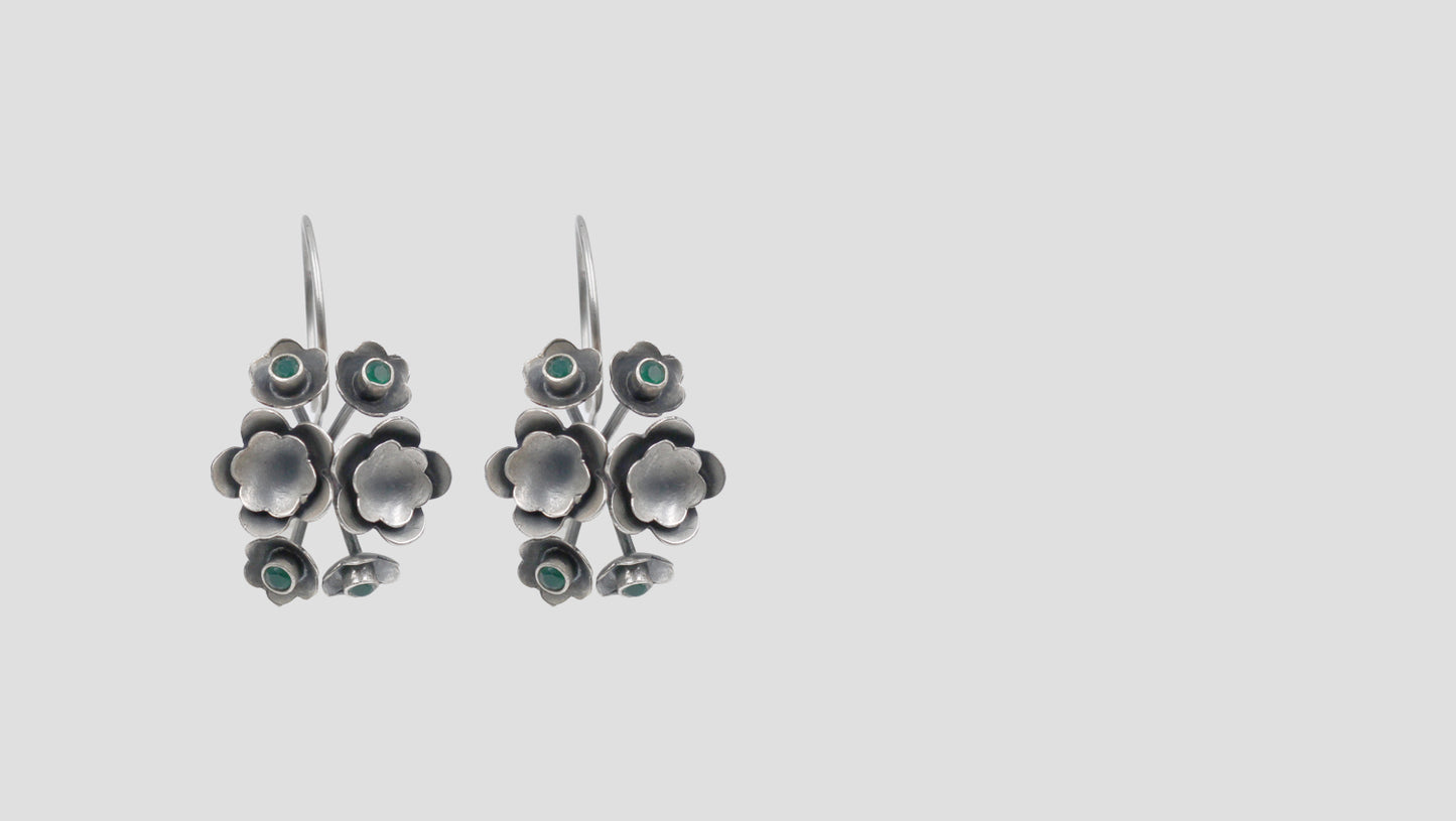 Sangeeta Boochra Oxidized Silver Flower Earrings