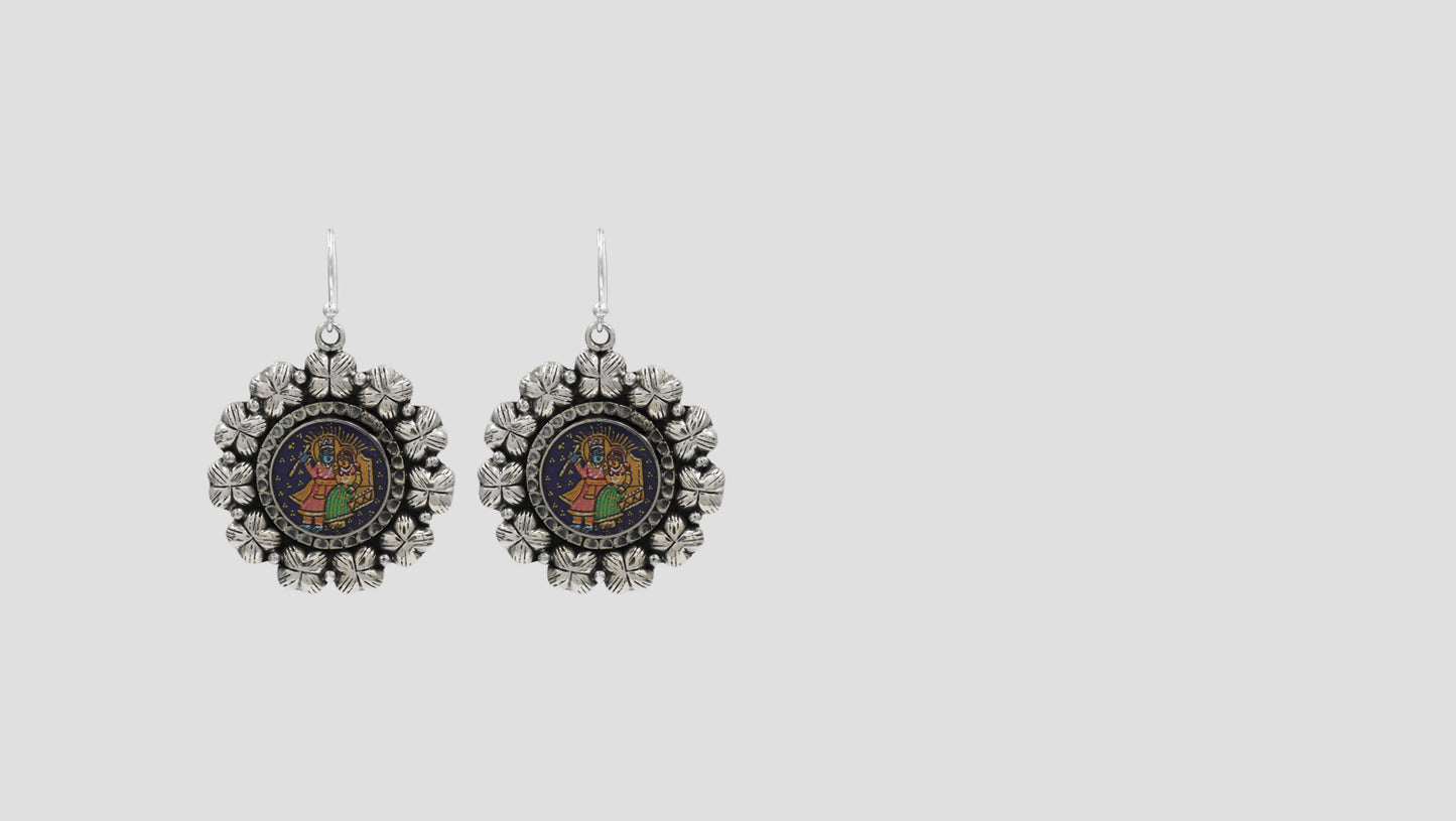 Vintage Temple Art Earrings in Sterling Silver