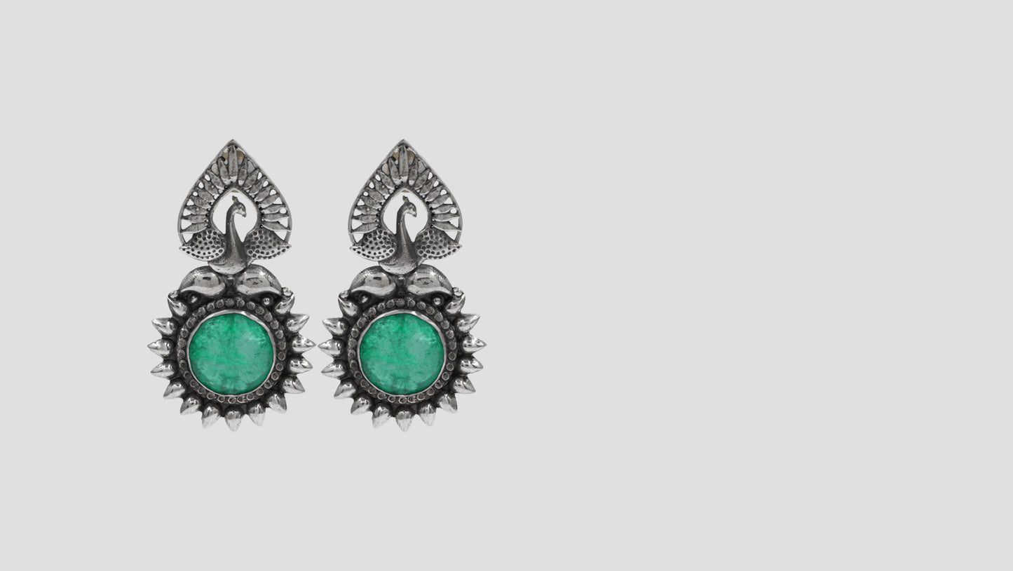 Peacock Heritage Silver Earrings by Sangeeta Boochra