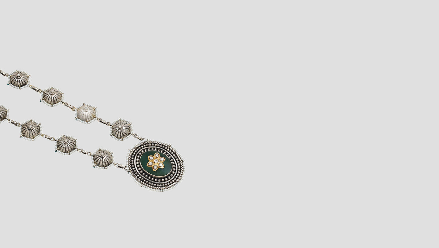 Ornate Beauty: Sangeeta Boochra Floral Silver Necklace