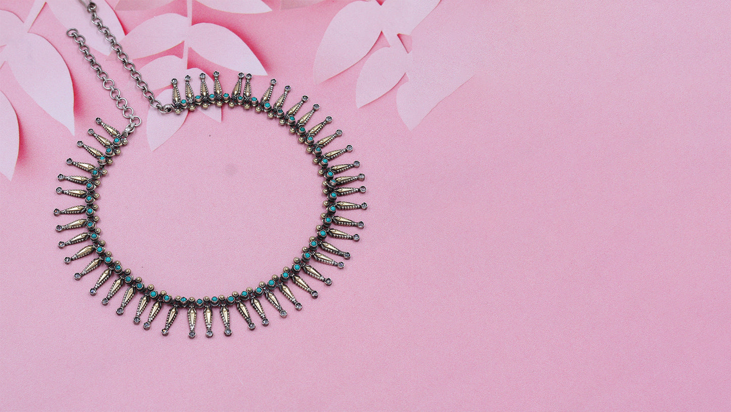 Handcrafted Tribal-Inspired 925 Silver Necklace with Antique Finish