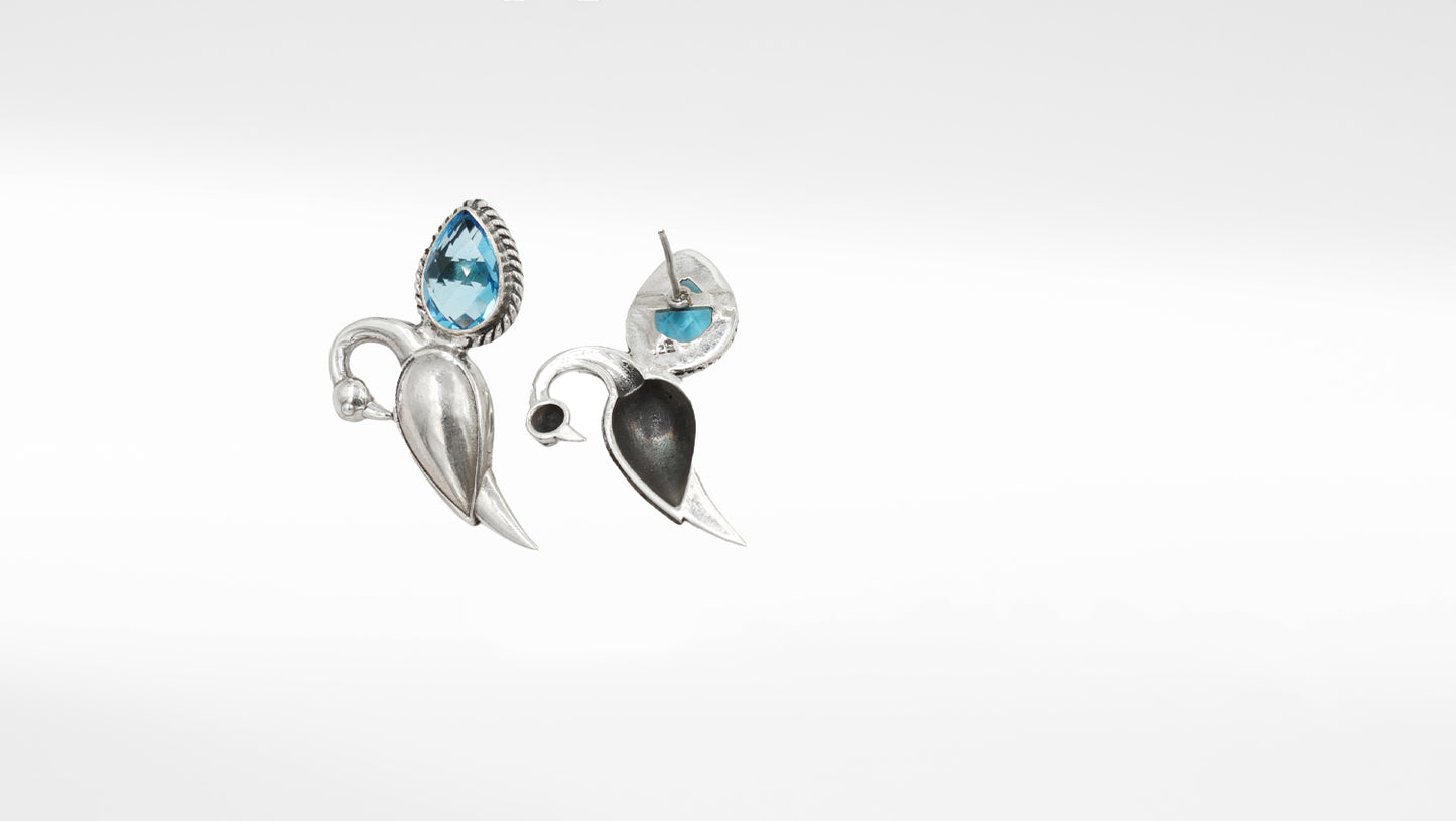 Silver Mayura Handcrafted Studded With Citrine Earing