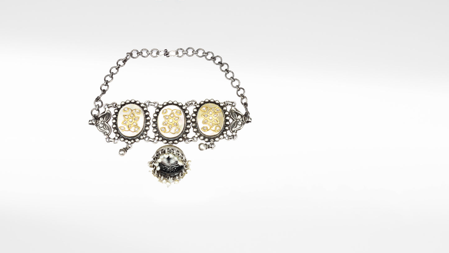 Silver Lucia Choker With Hanging Jhumki