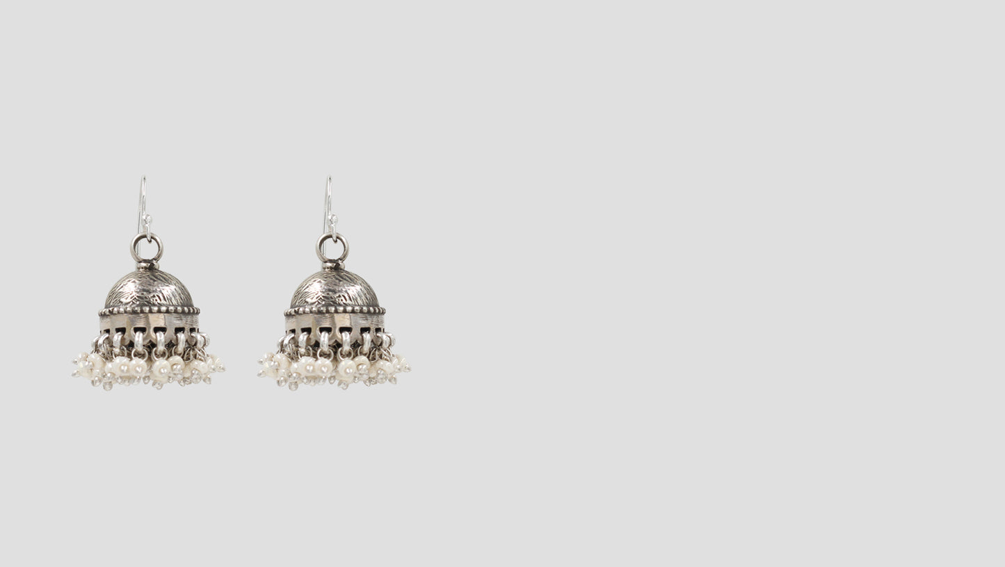 Classic Beauty: 925 Silver Jhumkas with Pearl Accents