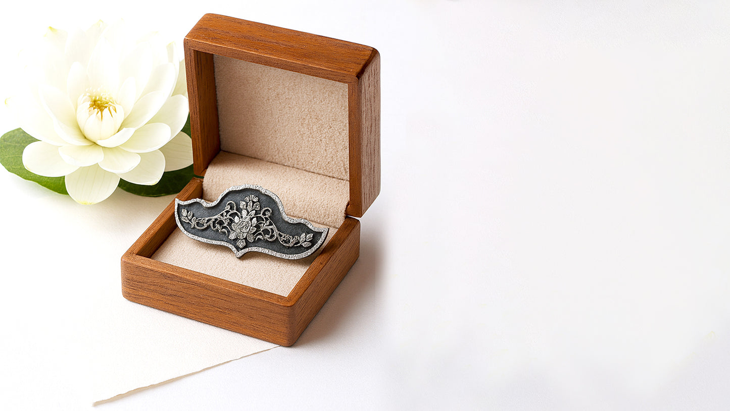 Handcrafted Antique Silver Brooch with Floral Engraving | Sangeeta Boochra