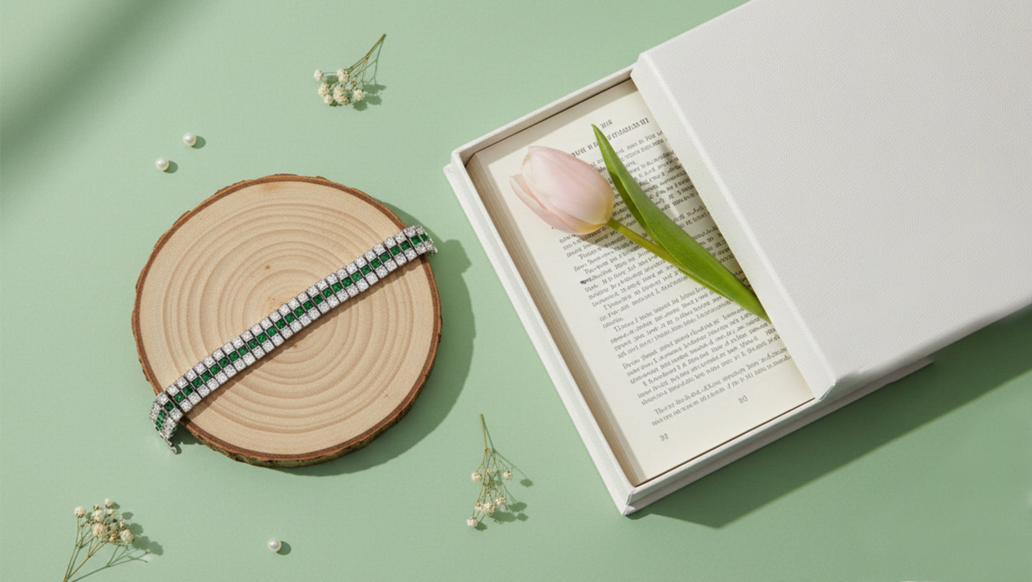 Sangeeta Boochra Classic Green Kundan Silver Bracelet