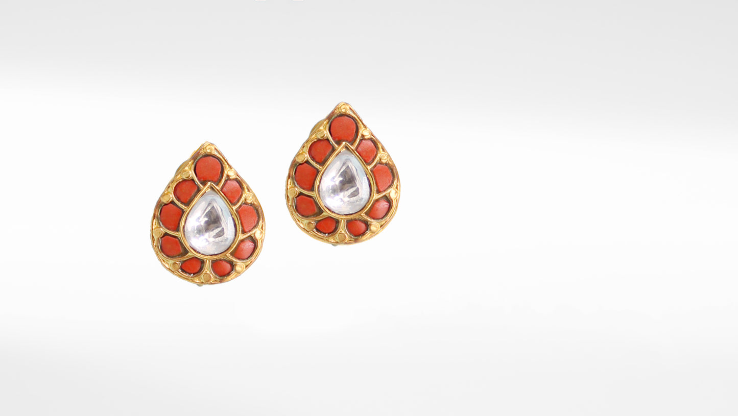 Silver Sana Earrings adorned with Kundan Setting and 24K Gold Plating
