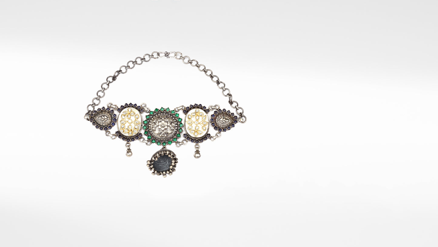 Silver Amara Choker With Hanging Jhumki