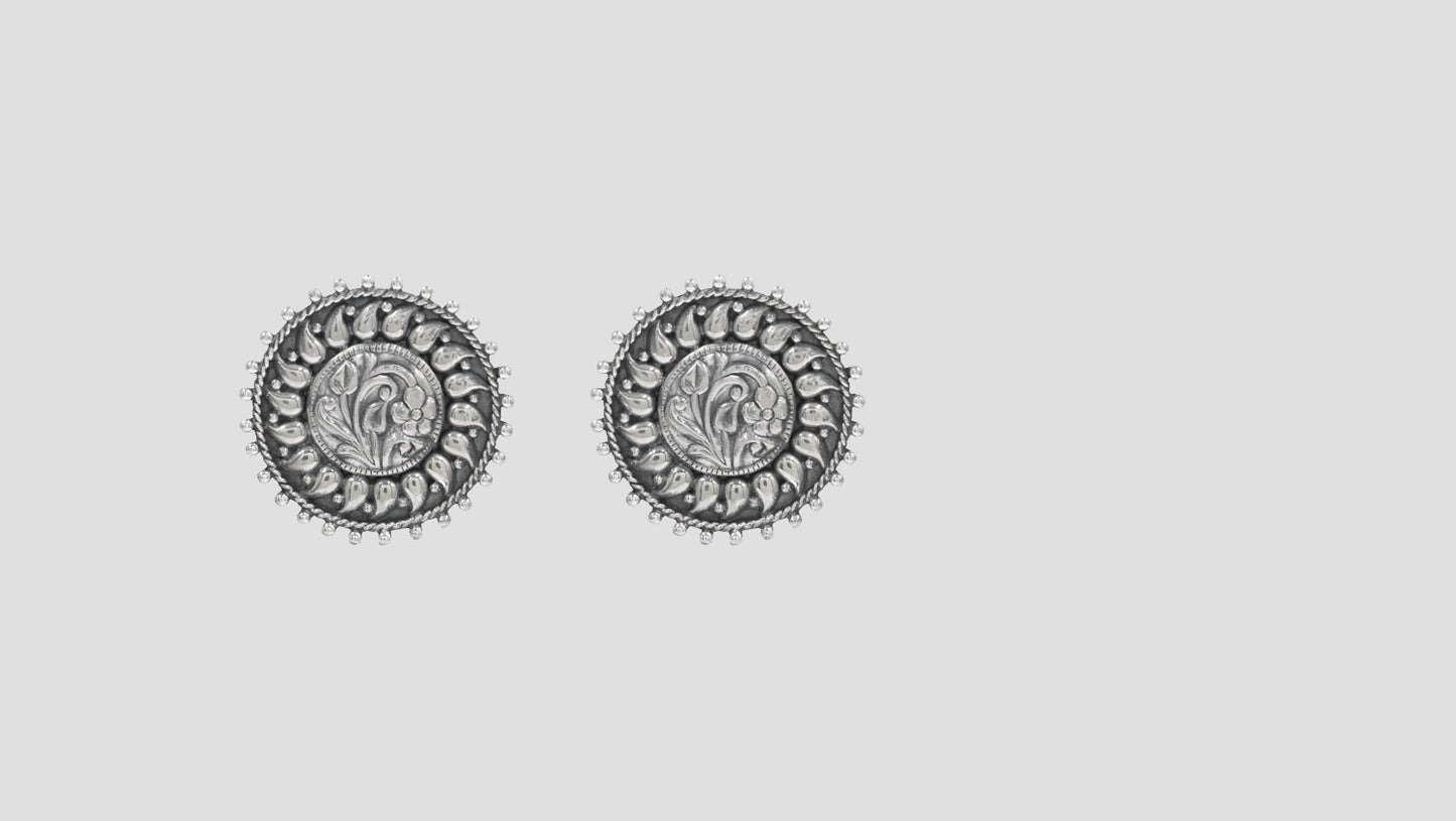 Oxidised Silver Floral Statement Studs by Sangeeta Boochra