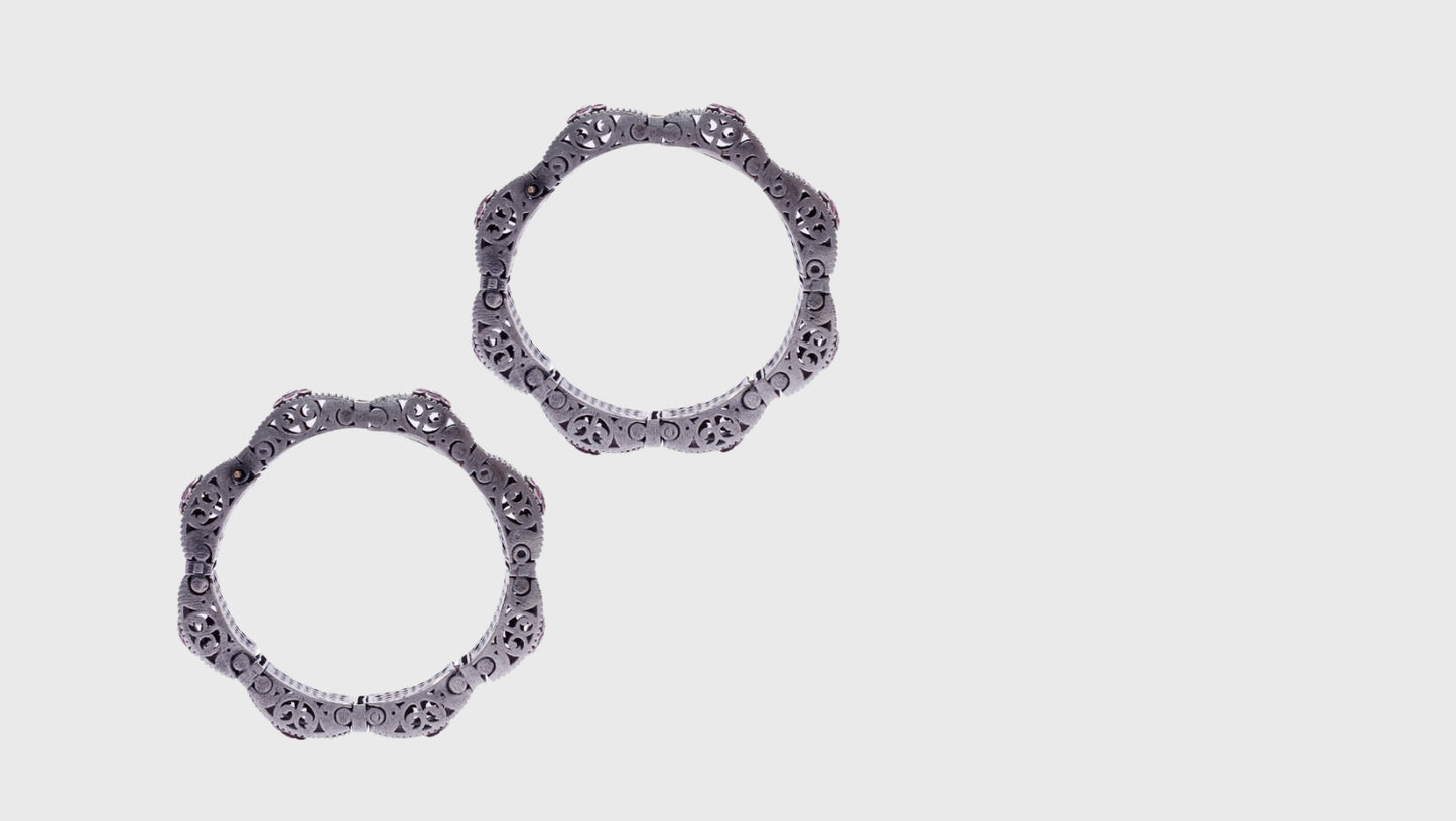 Oxidized Silver Gemstone Studded Hand Bangles