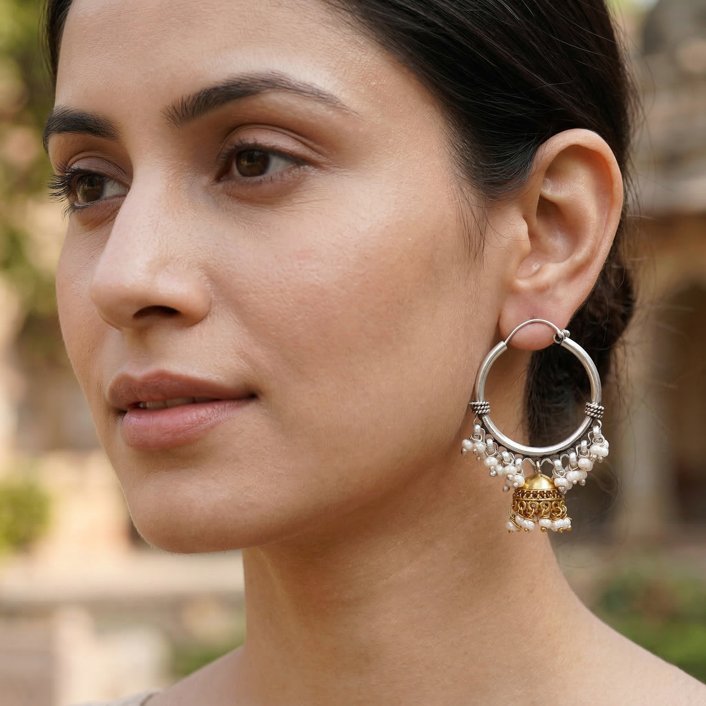 Sangeeta Boochra Heritage Pearl & Gold Tone Hoop Earrings