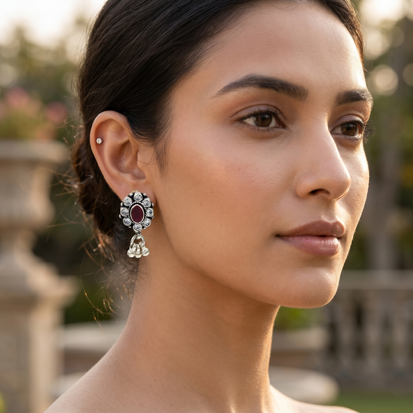 Sangeeta Boochra Antique Finish Silver Stud