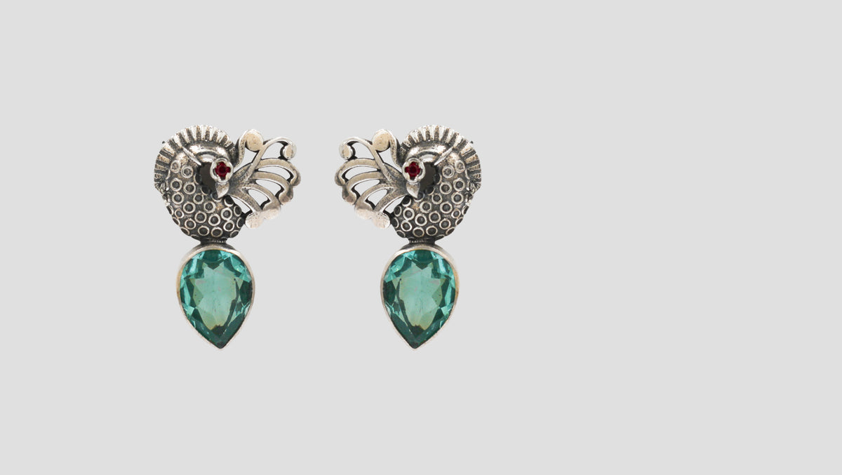 Elegant Silver Earrings with Teardrop Stone by Sangeeta Boochra