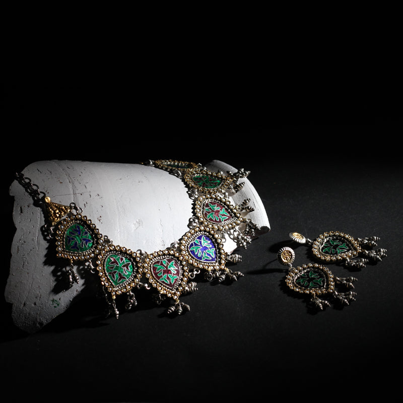 24k Gold Plated Aafreen Silver Necklace with Earrings