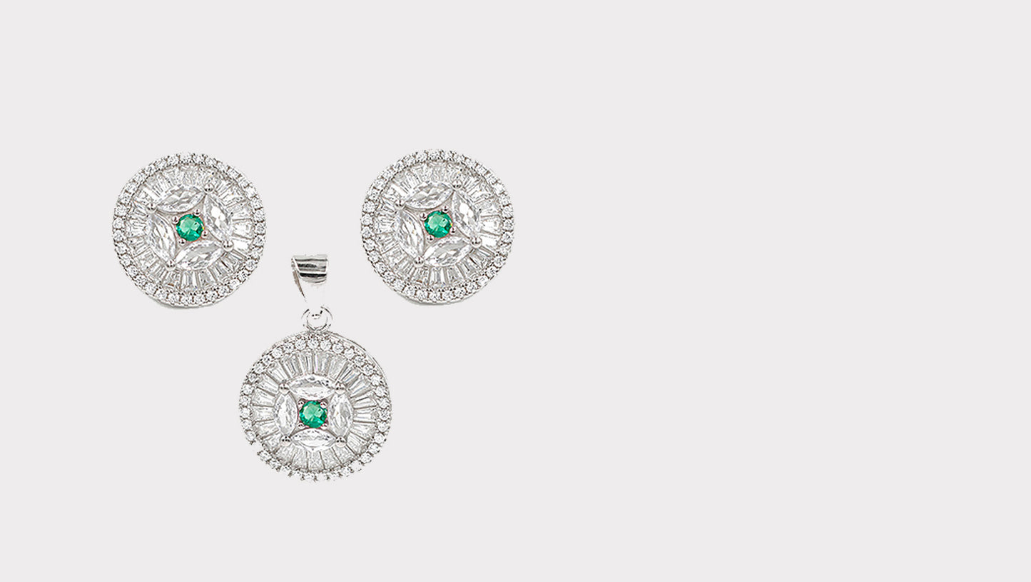 Glimmering Galaxy CZ Statement Earrings and Chain Pendant Set