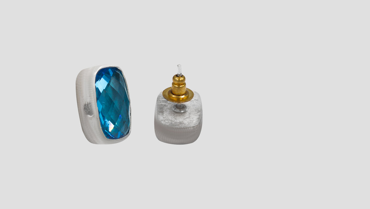 Sangeeta Boochra Sterling Silver Earrings with Ocean Blue Stone