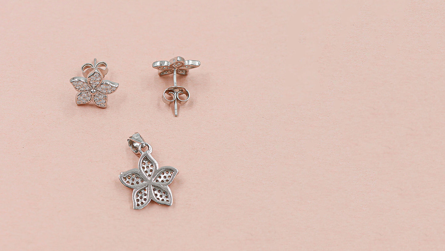 Cubic Zirconia Earring and Chain Pendant Ensemble