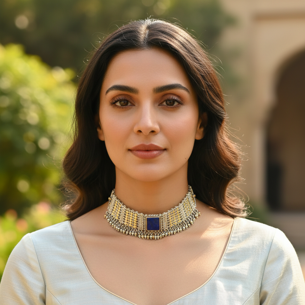 Sangeeta Boochra Contemporary Dual Tone Choker with Blue Centerpiece