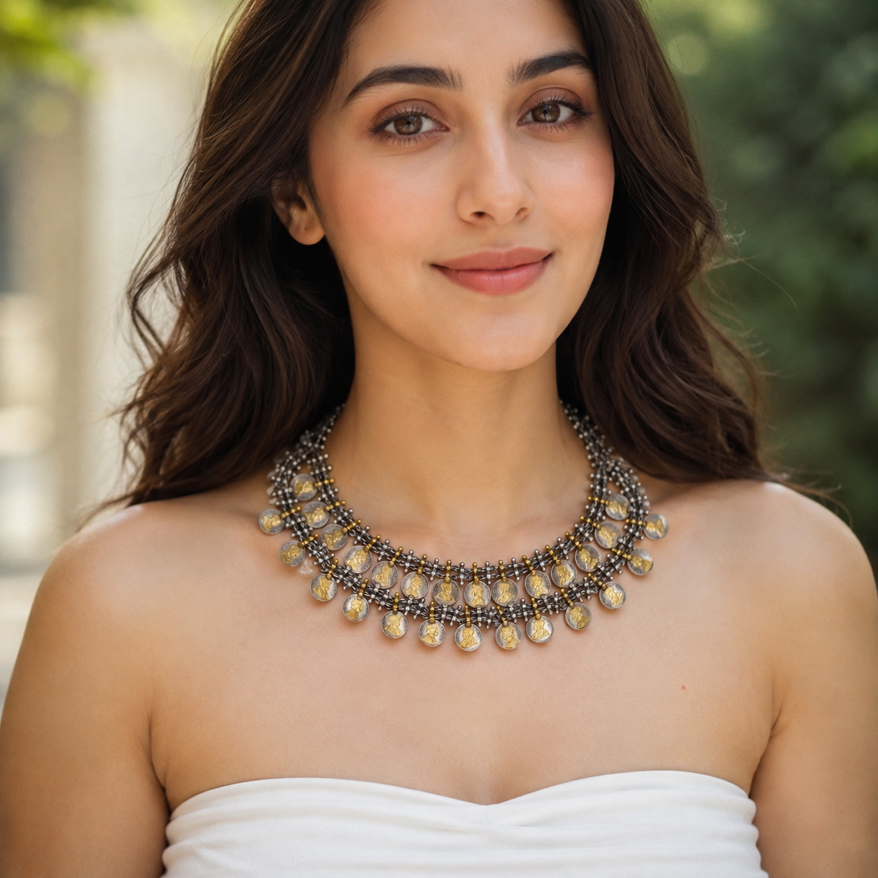 Sangeeta Boochra Handcrafted Dual-Tone Silver Coin Statement Necklace