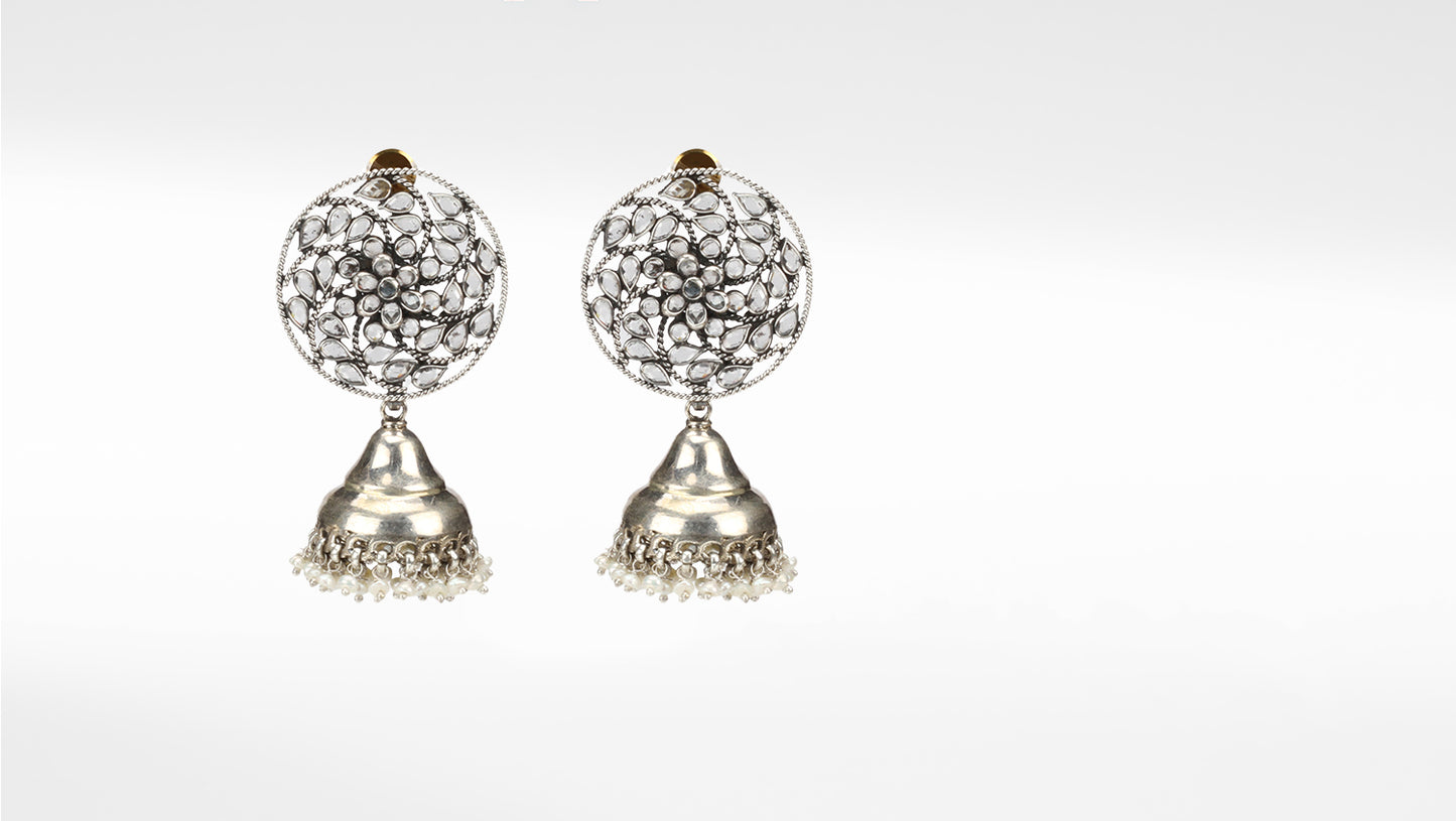 Urfi Silver Jhumka Earrings