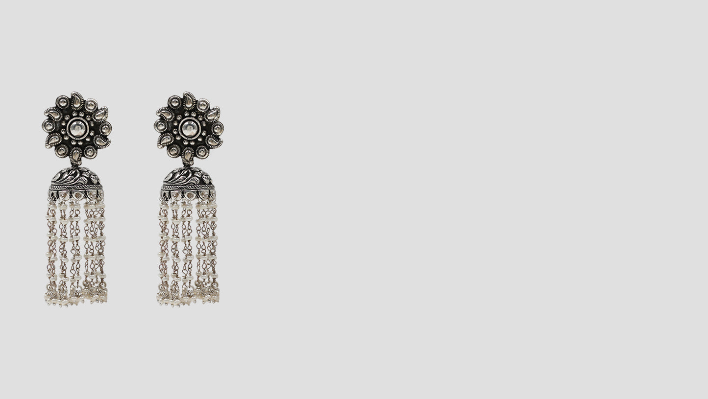 Timeless Elegance: Silver Fringe Jhumkas