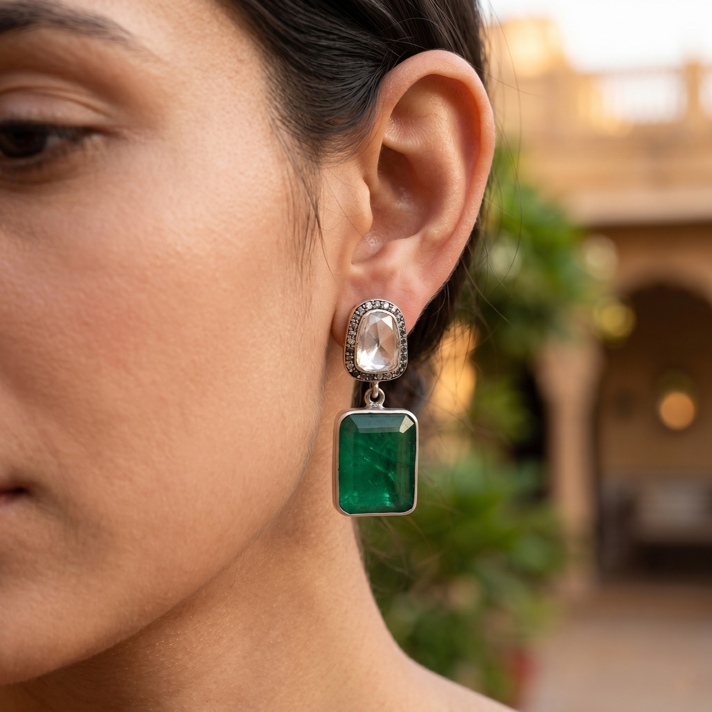 Royal Green Moissanite Earrings by Sangeeta Boochra
