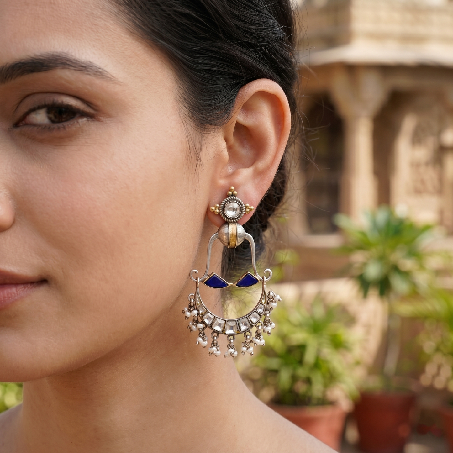 Sangeeta Boochra Dual-Tone Kundan Chandbali Earrings