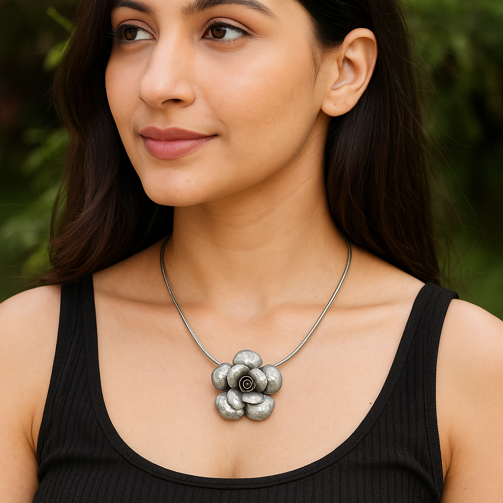Sangeeta Boochra Artistic Textured Flower Pendant