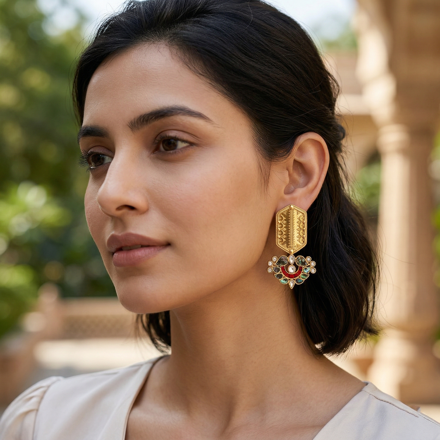 Sangeeta Boochra Gold Plated Kundan Statement Earrings
