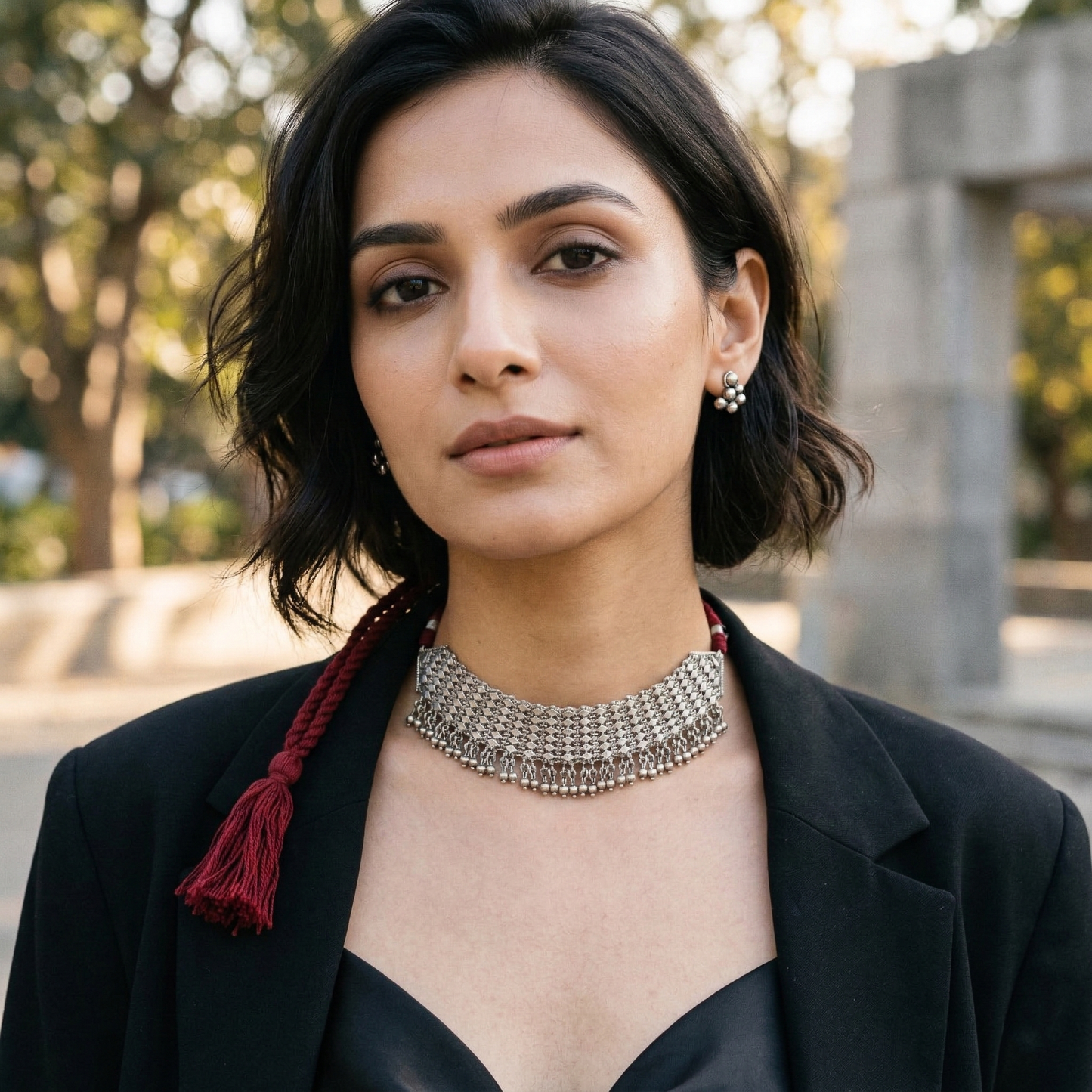 Sangeeta Boochra Classic Tribal Silver Statement Choker