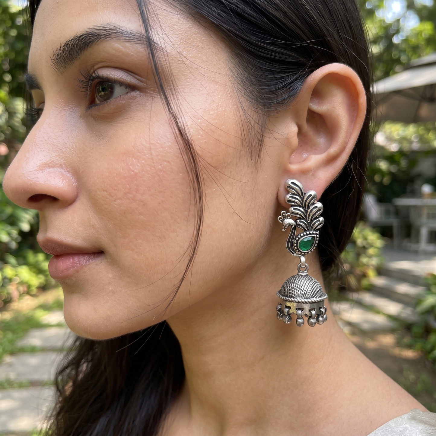 Vintage Peacock Charm Oxidised Earrings by Sangeeta Boochra