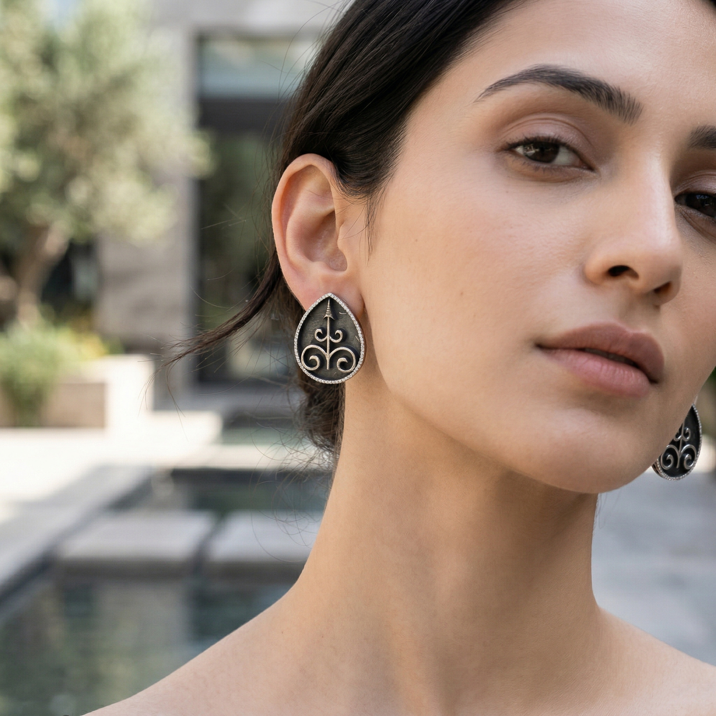 Sangeeta Boochra Artisan Oxidised Silver Statement Teardrop Studs