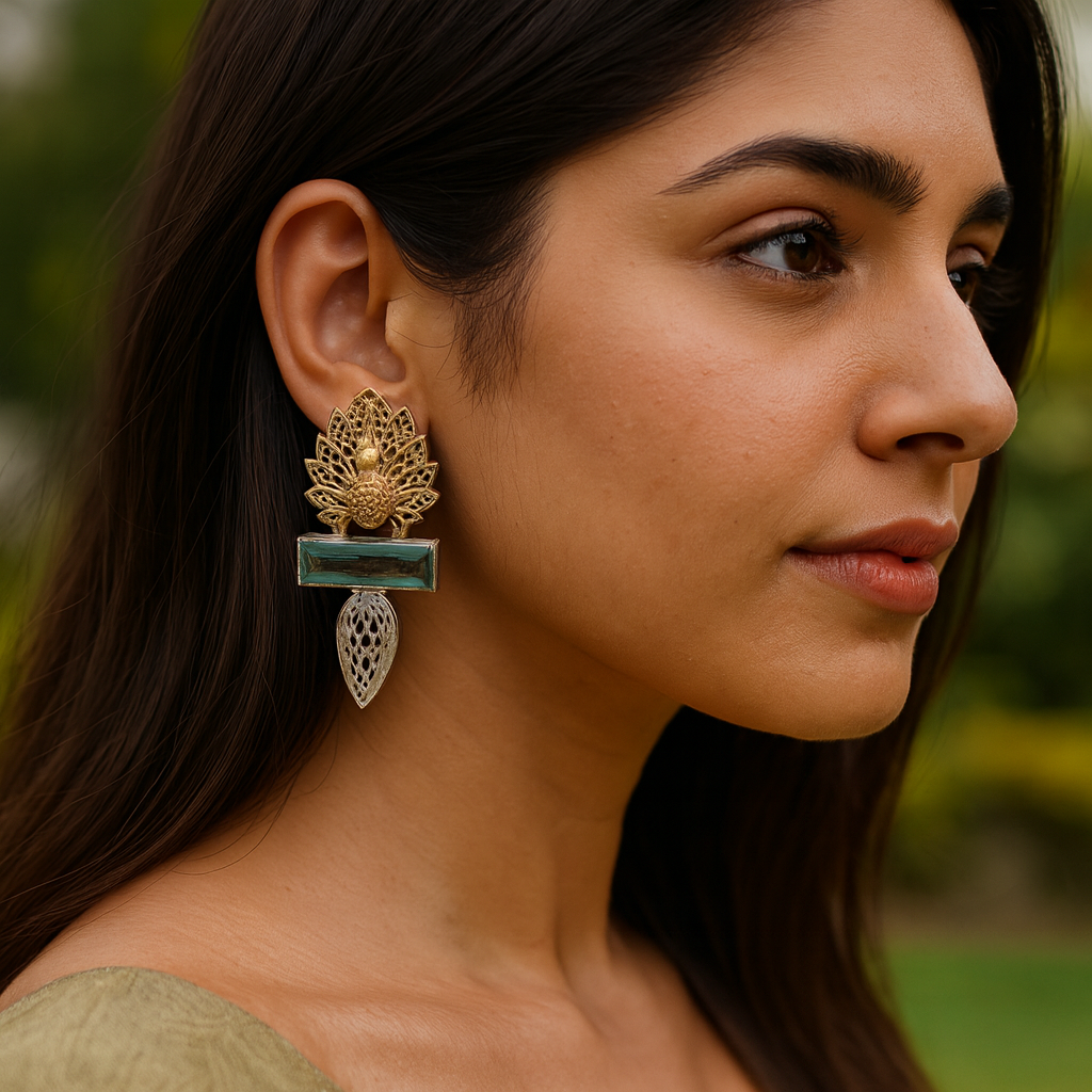 Sangeeta Boochra Handcrafted Peacock Motif Silver Earrings