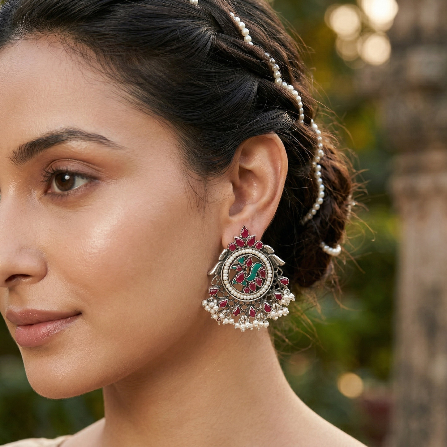 Sangeeta Boochra Kundan Chandbali Earrings with Pearl Drops