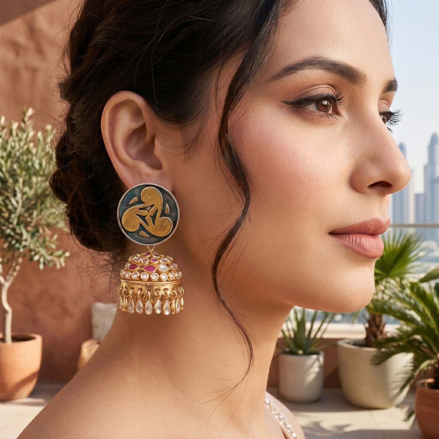 Sangeeta Boochra Artisan Dual Tone Silver Statement Earrings