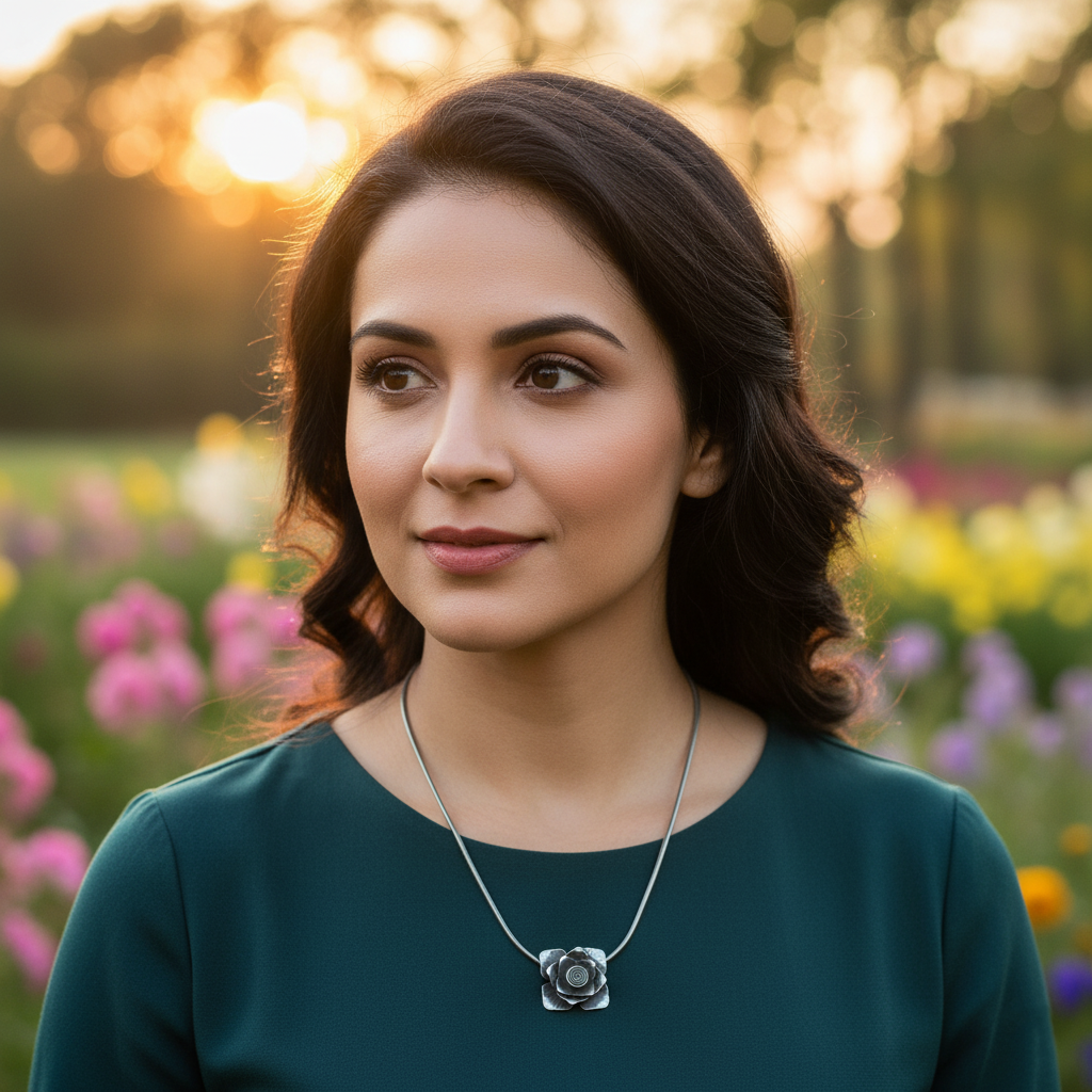 Sangeeta Boochra Oxidised Silver Sculpted Blossom Pendant