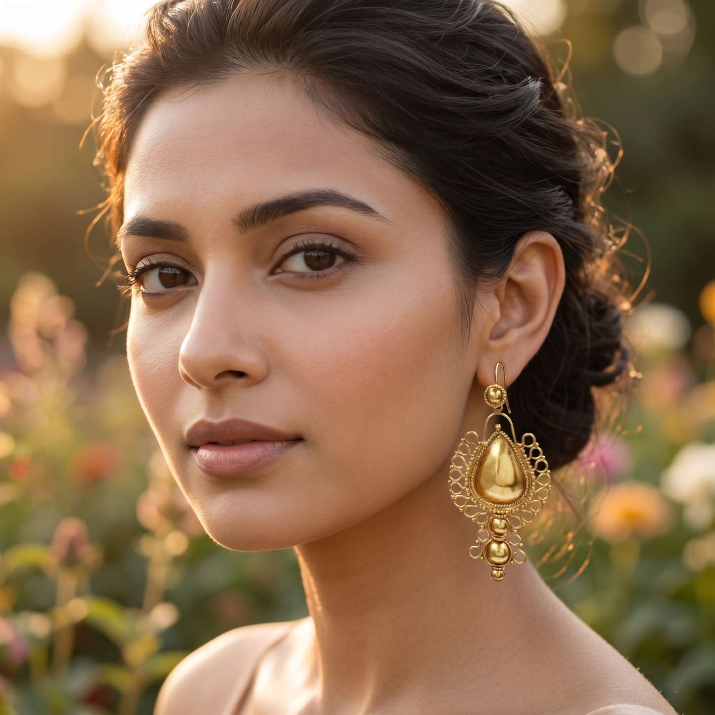 Sangeeta Boochra Handcrafted Gold Plated Silver Heritage Teardrop Earrings