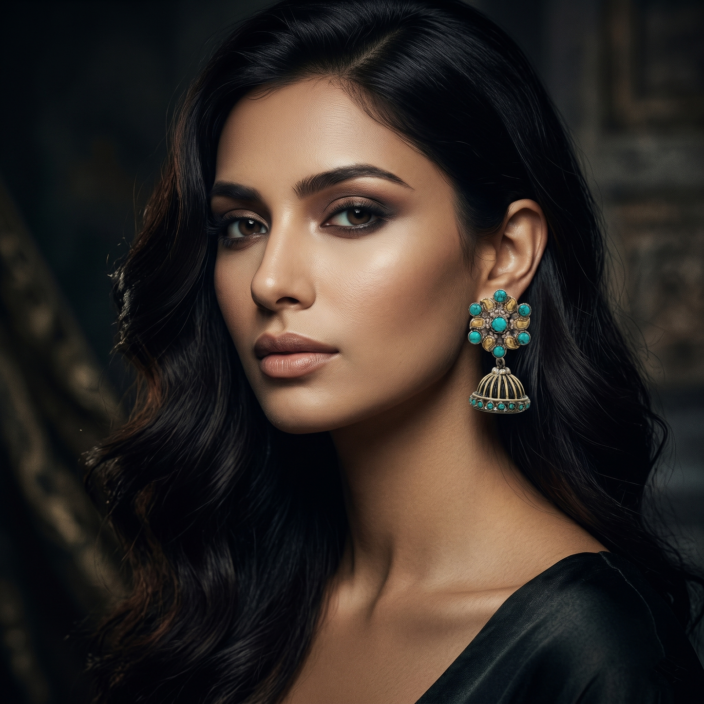 Sangeeta Boochra Dual Plated Silver Earrings with Turquoise Stones