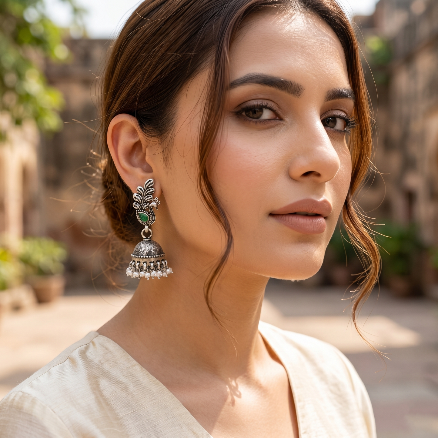 Ethnic Peacock Pearl Drop Earrings by Sangeeta Boochra
