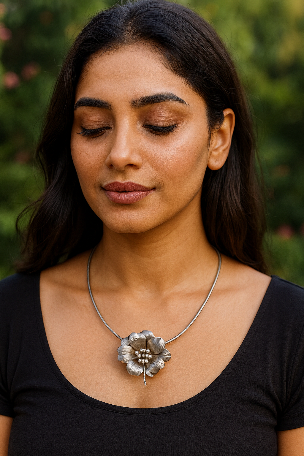 Sangeeta Boochra Handcrafted Silver Flower Pendant