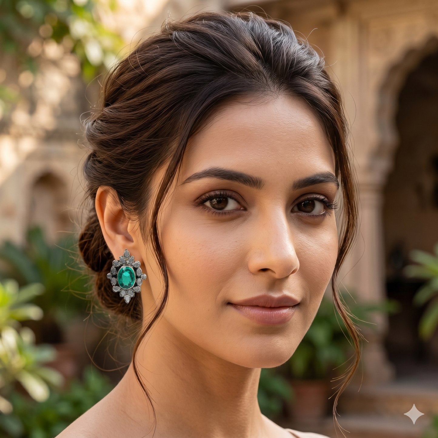 Sangeeta Boochra Regal Green Stone Oxidised Earrings
