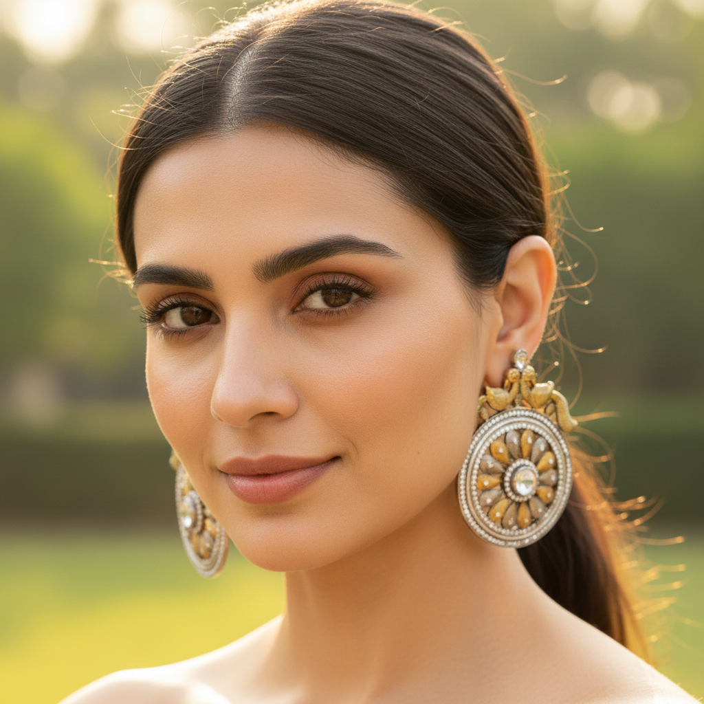 Sangeeta Boochra Dual Finish Silver Floral Statement Earrings