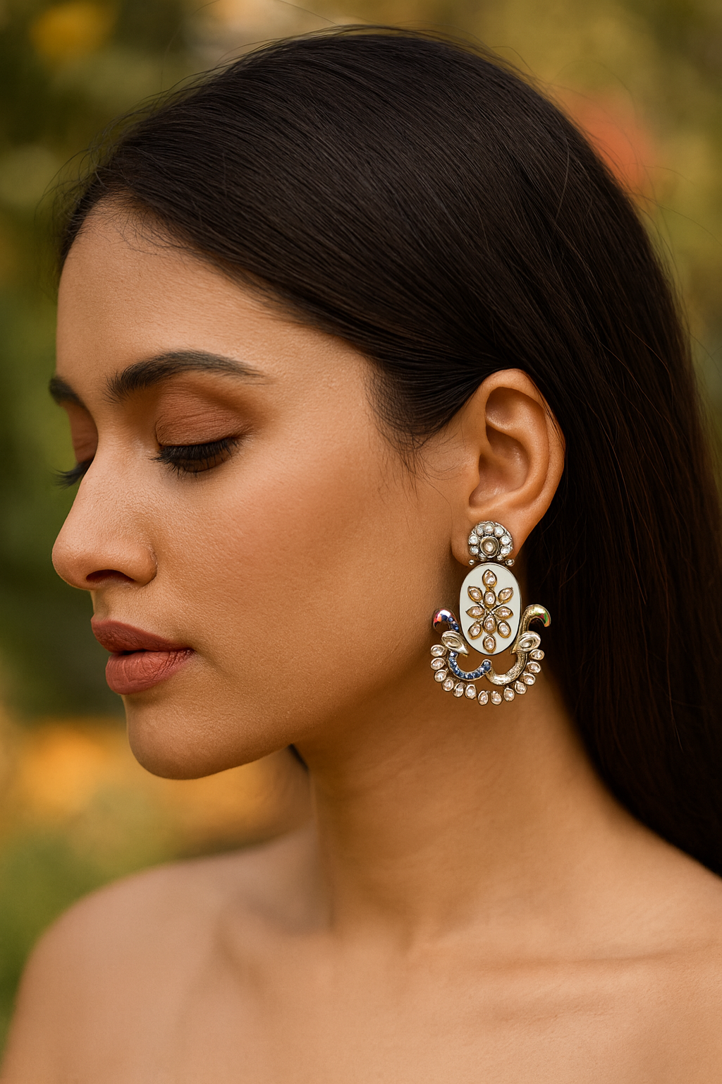 Traditional Silver Earrings with Kundan & Enamel Work