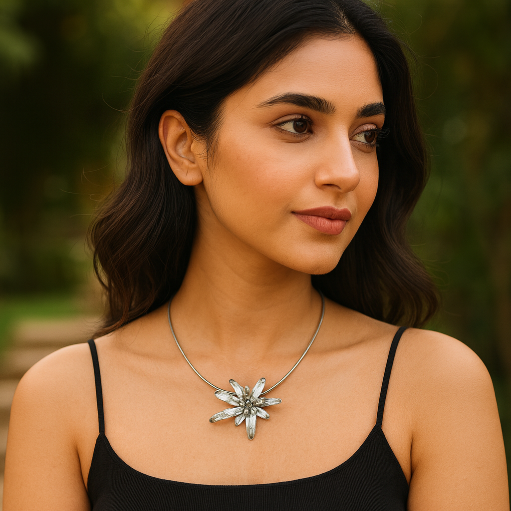 Artisan Textured Silver Bloom Pendant by Sangeeta Boochra