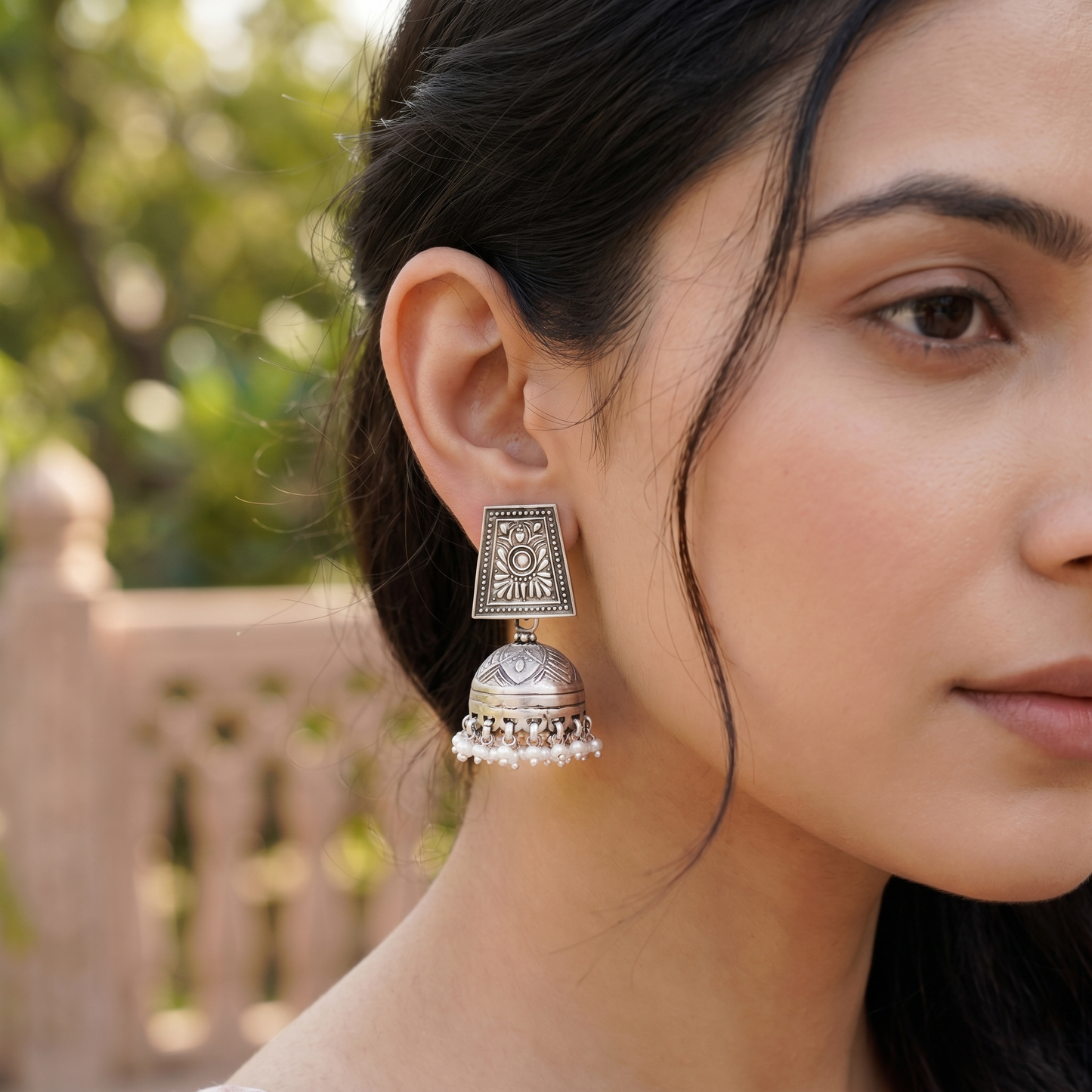 Sangeeta Boochra Handcrafted Oxidised Silver Statement Jhumka