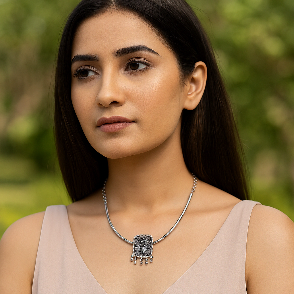 Sangeeta Boochra Handcrafted Silver Engraved Necklace