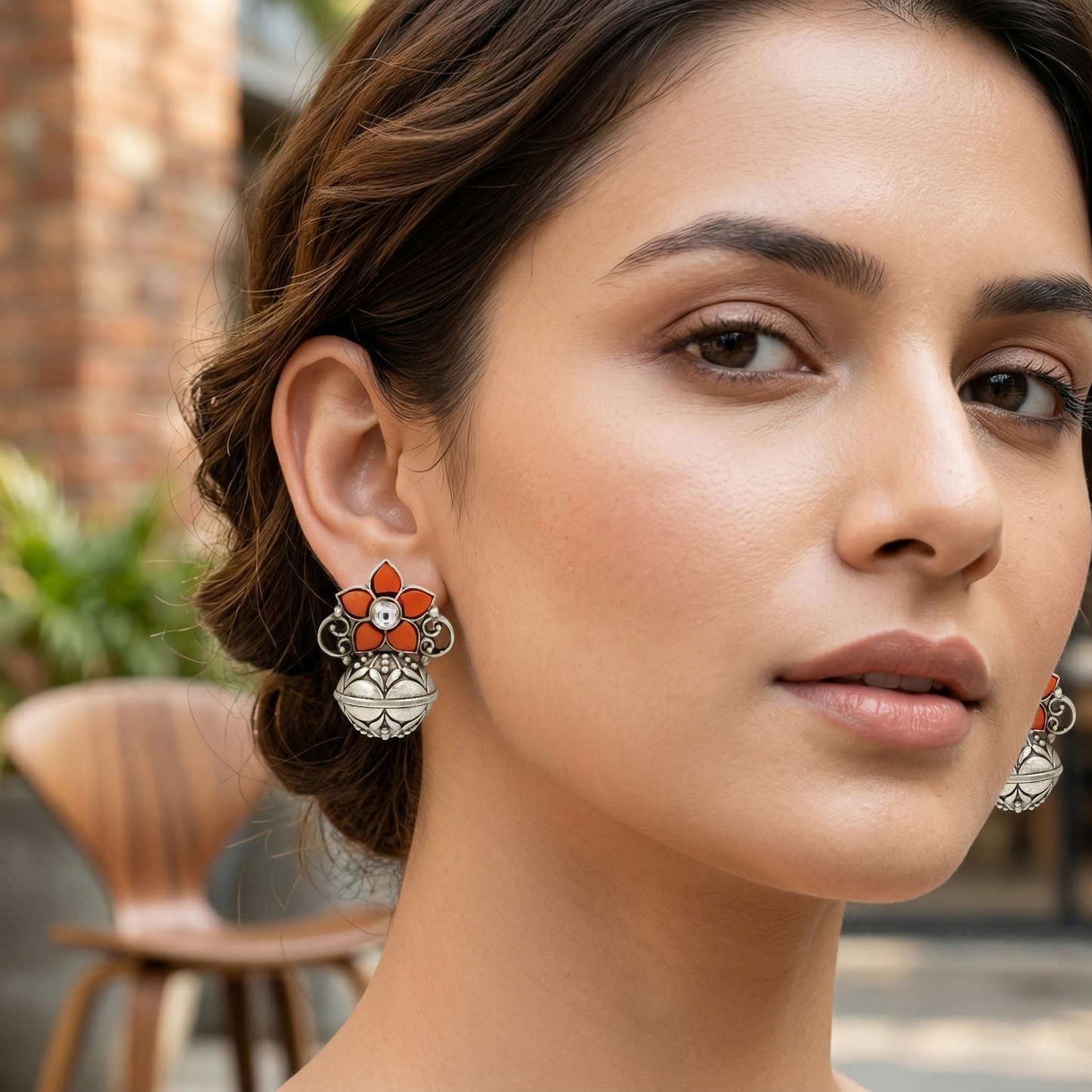 Sangeeta Boochra Vintage-Inspired Kundan Silver Floral Earrings