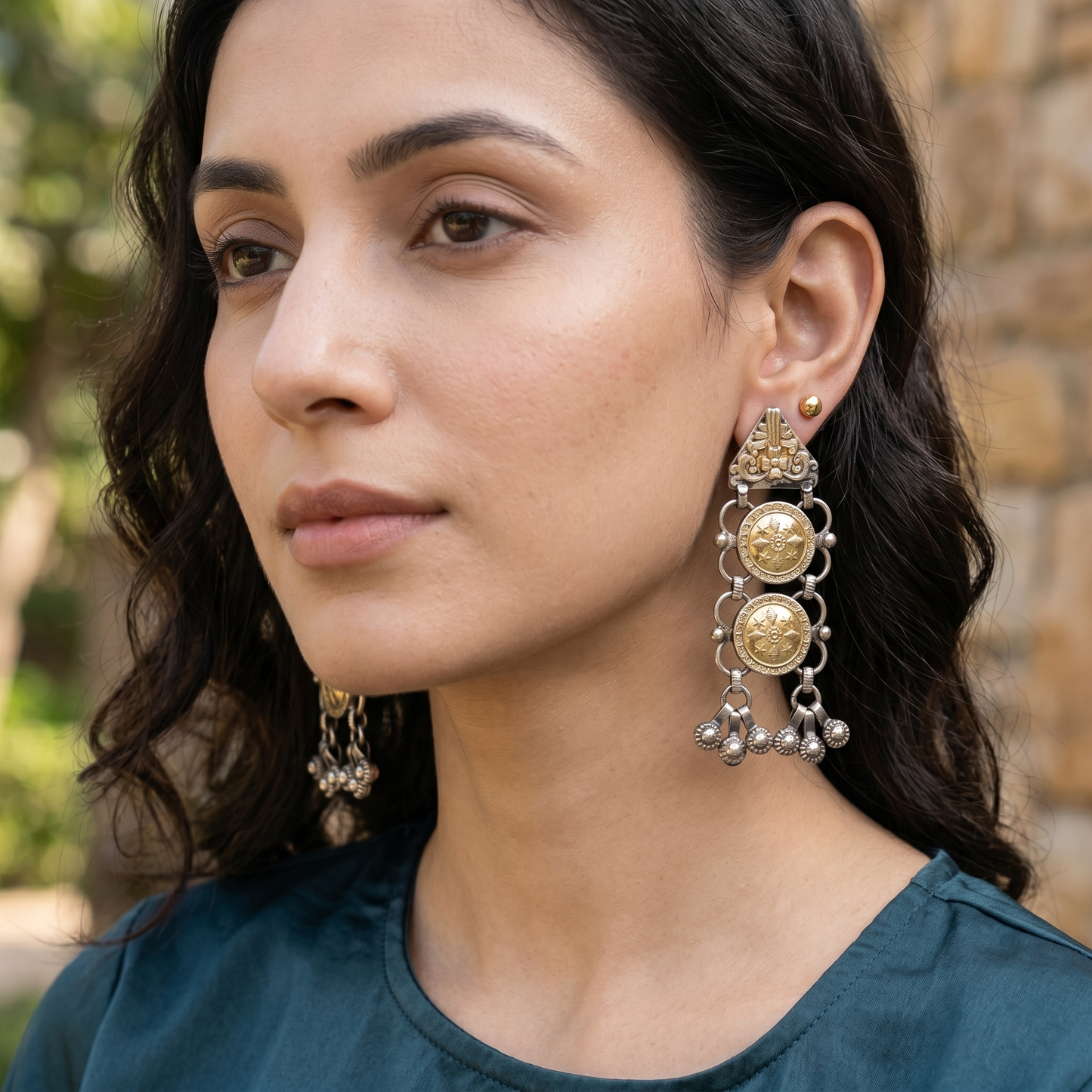 Sangeeta Boochra Handcrafted Dual Tone Silver Danglers